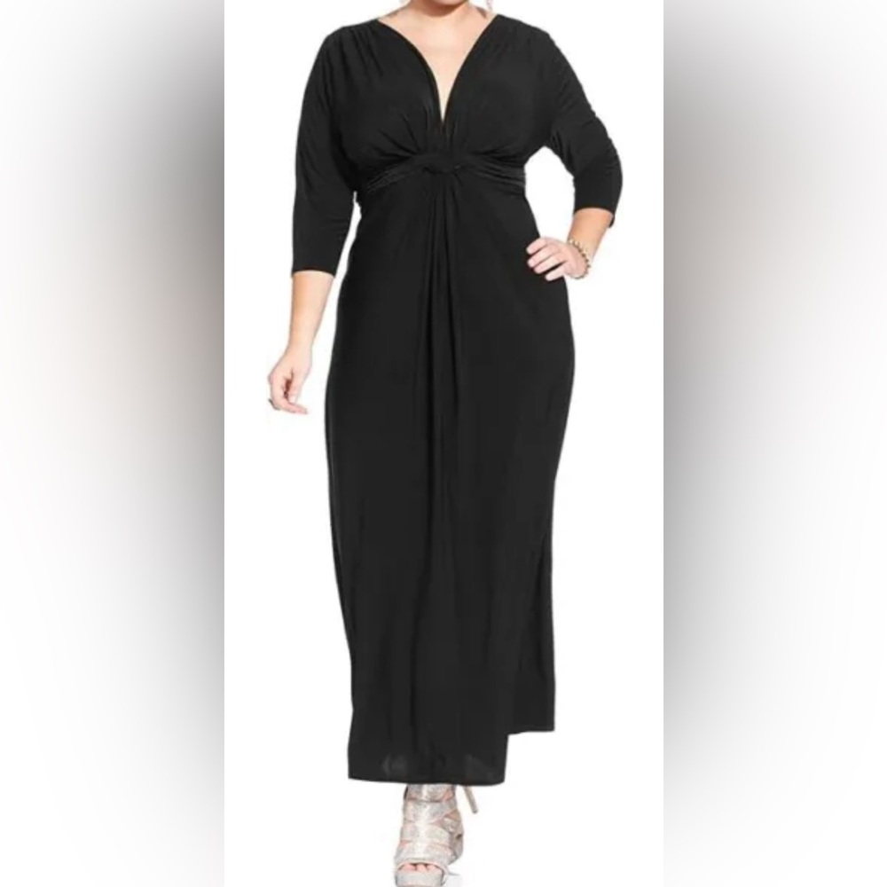 Love Squared Women’s Matte Jersey 3/4 Sleeves Evening Dress Black Size 1X